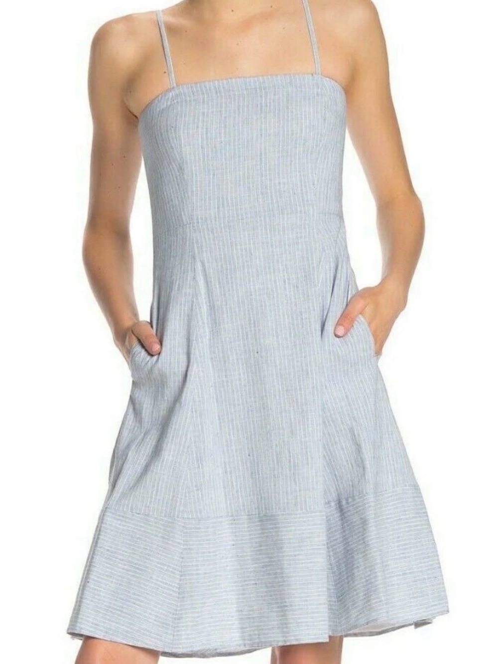 Theory Pale Blue Striped Spaghetti Strap Mini Dress